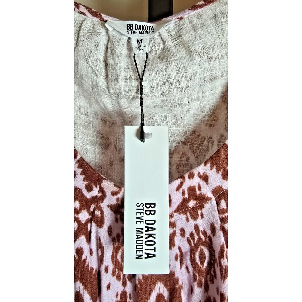 NWT BB Dakota Steve Madden Smocked Mini Dress Women Medium Ikat Print Boho - Picture 3 of 13